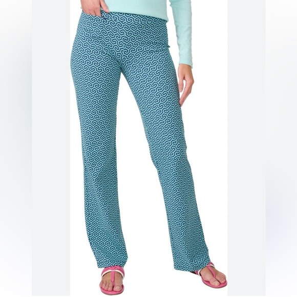 J. McLaughlin Pants - J.Mclaughlin Carmel Pants in Honeycomb Blue Patterned Stretch Flare Size XL